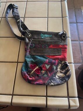 Desigual Multicolor Patchwork Crossbody Bag - Red, Teal & Brown